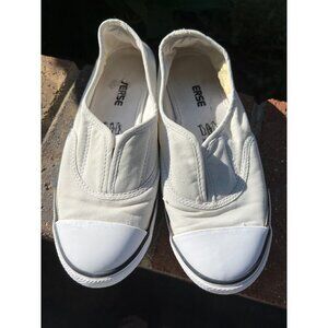 Women White & Navy  Slip On Converses— Size 6